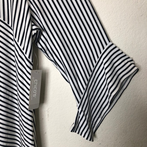 NWT Chico's XL Knit Top Black White Split Stripe 3/4 Sleeve Flared Cuff - Picture 10 of 15